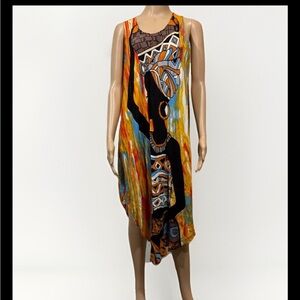 Seven Islands New York Asymmetrical Flowy Dress Women's 2X Resort Wear Hippie